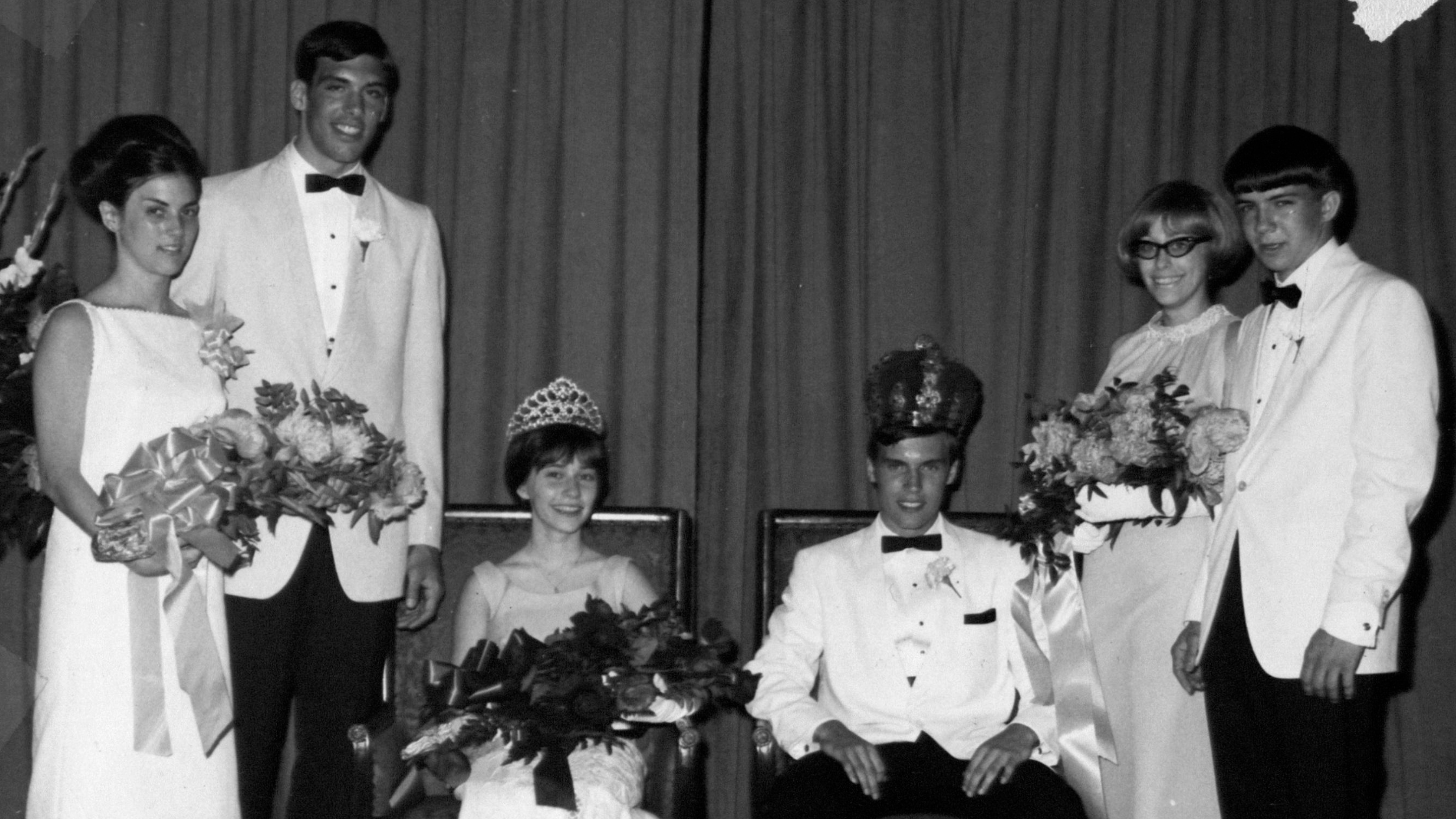 black and white photo of a homecoming court